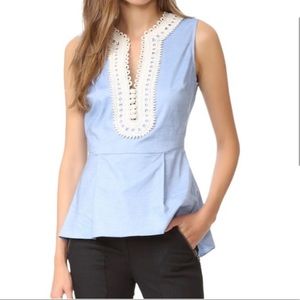 Veronica Beard Casita sleeveless peplum blouse with crochet neckline trim sz 4